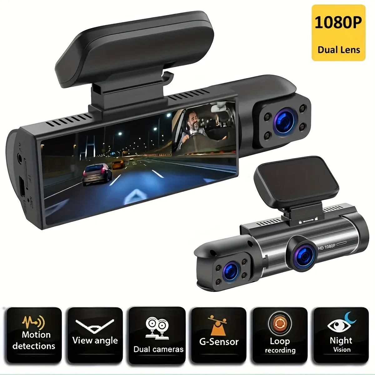 1080P Dual Camera,Dash Cam for Cars,Front and Inside,Car Camera with IR Night Vision,Loop Recording,Wide Angle Car DVR Camera