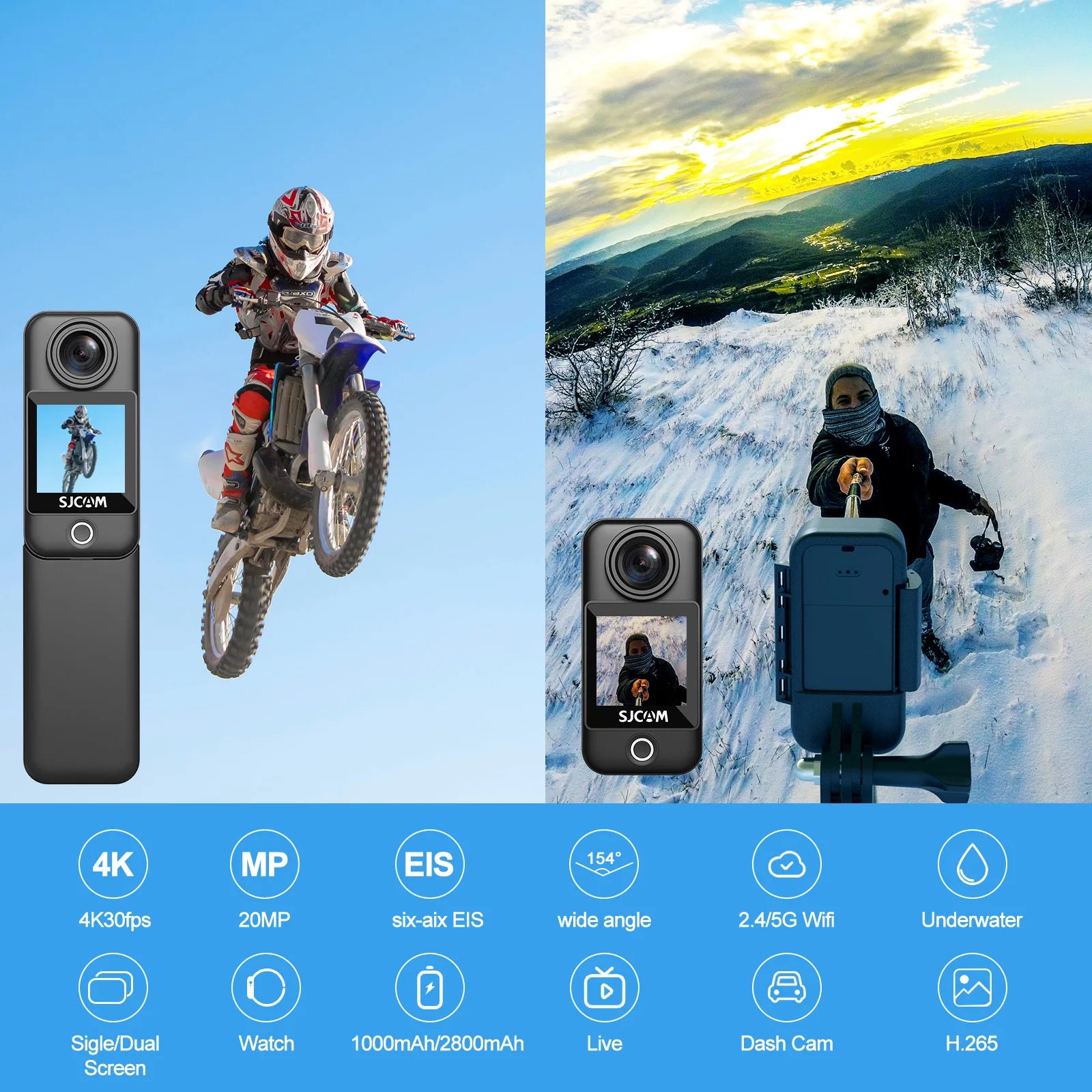 C300 Pocket Action Camera 4K FHD with Long Battery Life Video 30M Waterproof 5G Wifi Camera Sport Action Cam