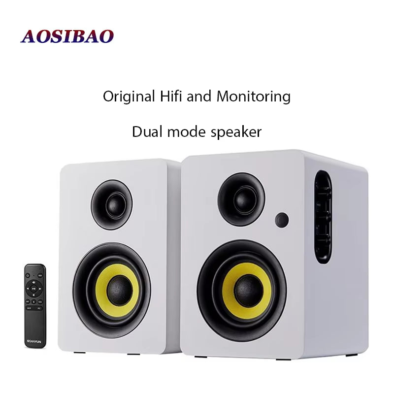 4 Inch Super Bass Speakers 80W Active Speaker 2.0 Hifi Wooden Monitor Speakers Computer USB TV Bluetooth Loudspeaker