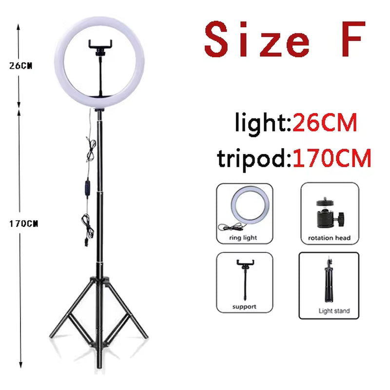 Mobile Selfie Ring Light Photography Light Led Rim of Lamp with Mobile Holder Large Tripod Stand for Youtube RGB Tok Ringlight