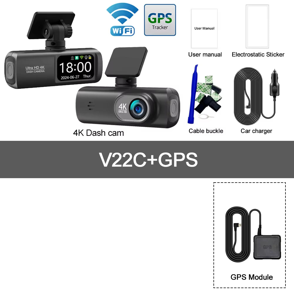 Dash Cam 4K Camera for Car Dashcam GPS Wifi 24H Parking Monitor Night Vision Dvr Front and Rear Video Registrator