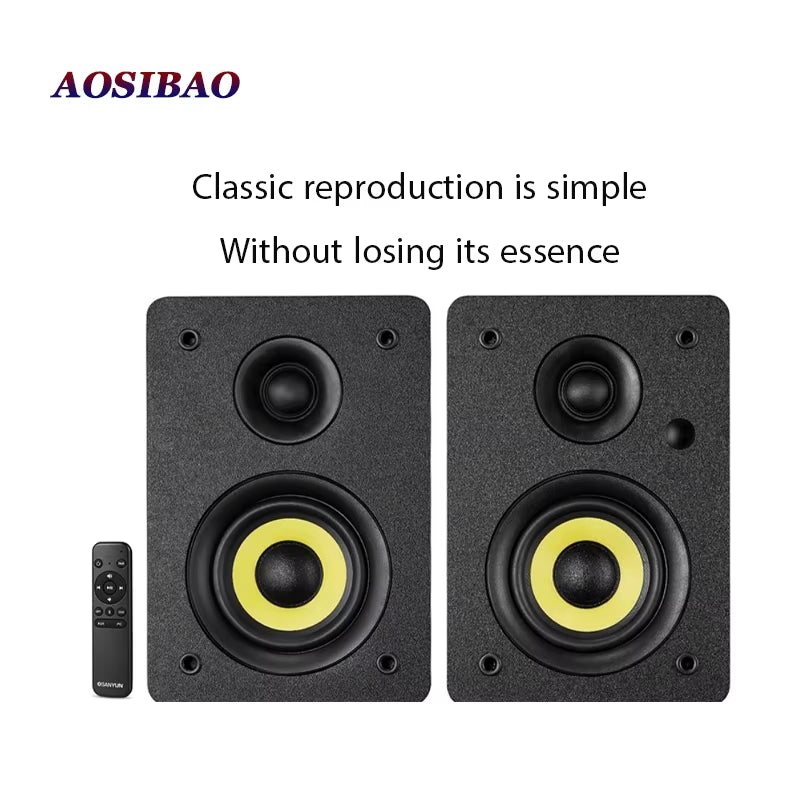 4 Inch Super Bass Speakers 80W Active Speaker 2.0 Hifi Wooden Monitor Speakers Computer USB TV Bluetooth Loudspeaker