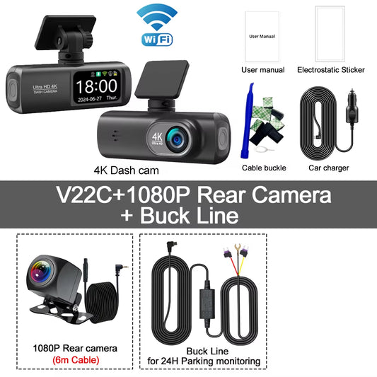 Dash Cam 4K Camera for Car Dashcam GPS Wifi 24H Parking Monitor Night Vision Dvr Front and Rear Video Registrator