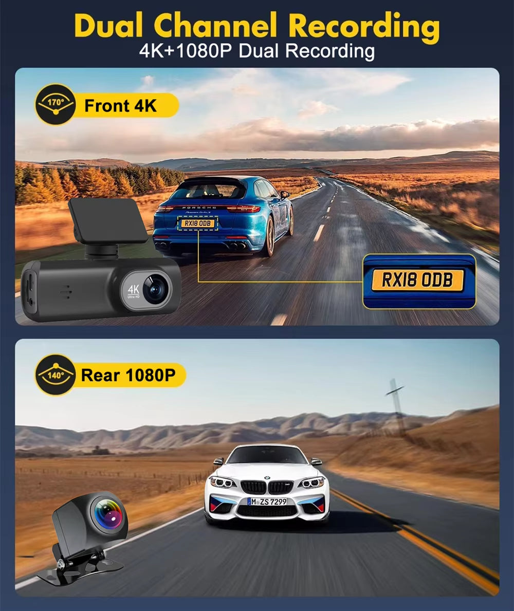 Dash Cam 4K Camera for Car Dashcam GPS Wifi 24H Parking Monitor Night Vision Dvr Front and Rear Video Registrator