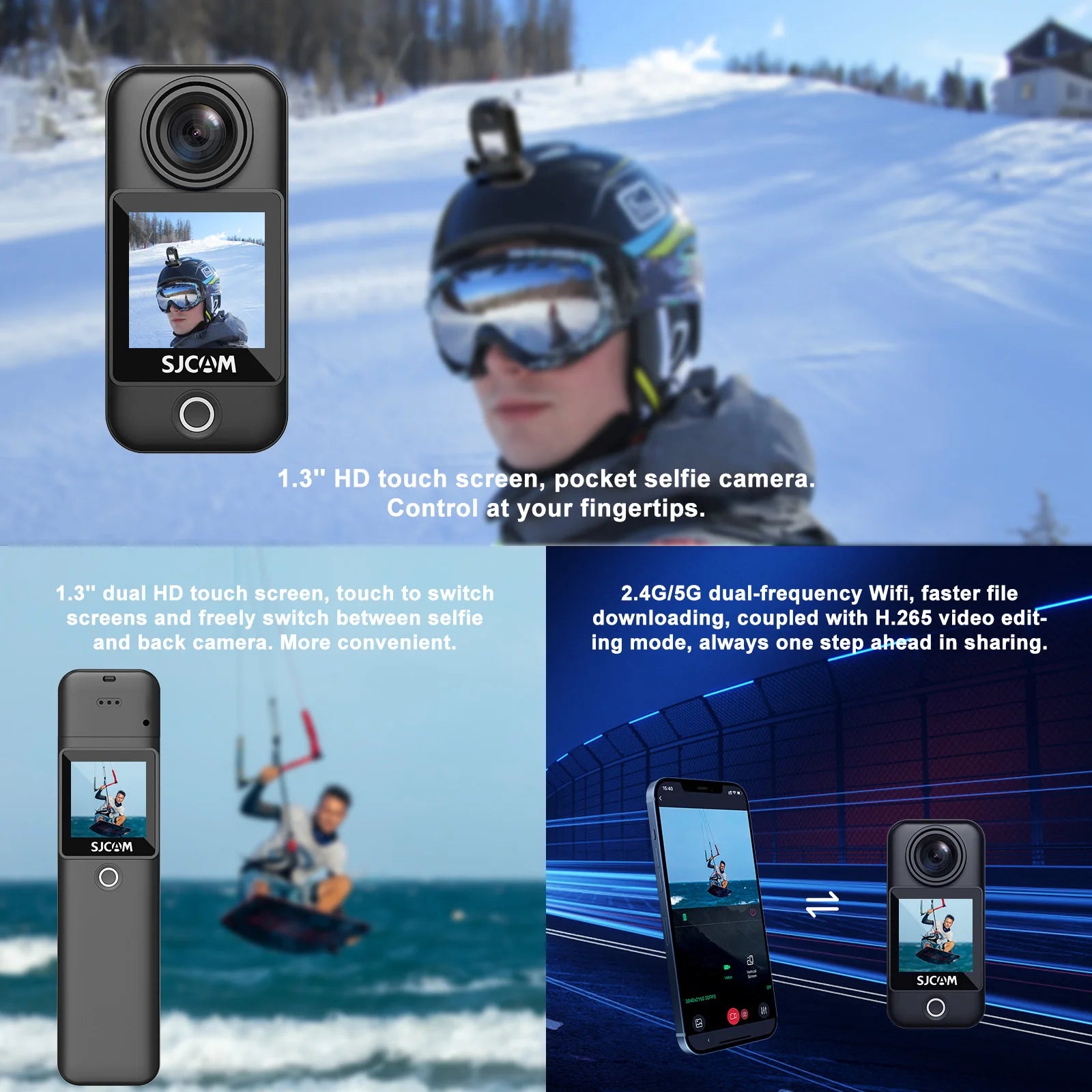 C300 Pocket Action Camera 4K FHD with Long Battery Life Video 30M Waterproof 5G Wifi Camera Sport Action Cam