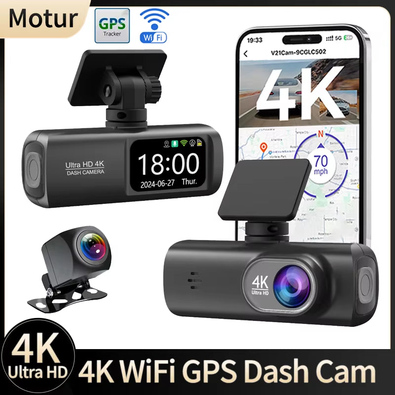 Dash Cam 4K Camera for Car Dashcam GPS Wifi 24H Parking Monitor Night Vision Dvr Front and Rear Video Registrator