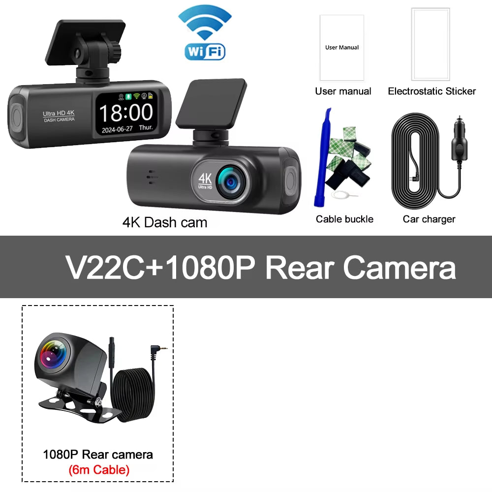 Dash Cam 4K Camera for Car Dashcam GPS Wifi 24H Parking Monitor Night Vision Dvr Front and Rear Video Registrator