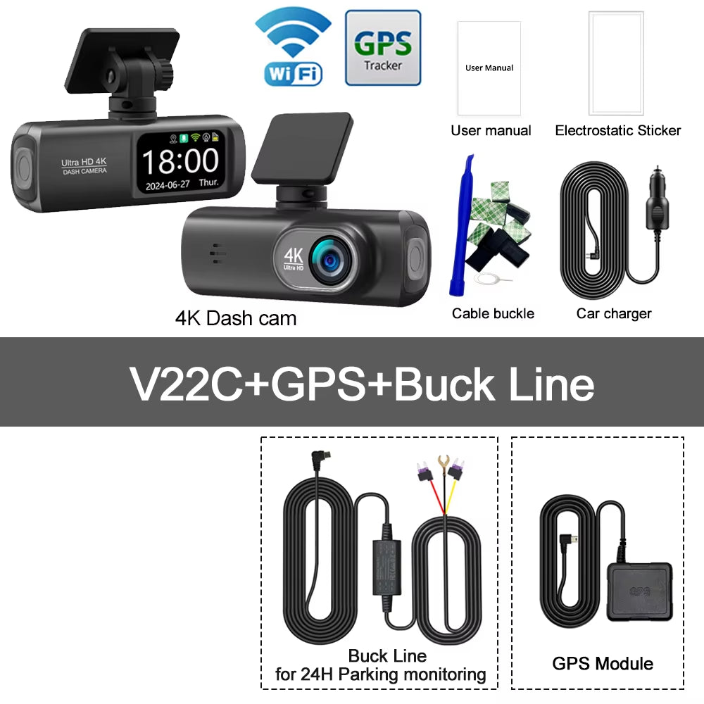 Dash Cam 4K Camera for Car Dashcam GPS Wifi 24H Parking Monitor Night Vision Dvr Front and Rear Video Registrator